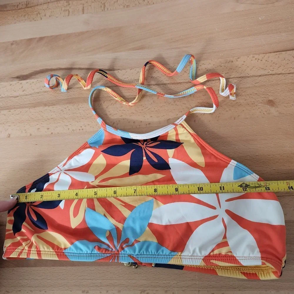 Hobie Swimsuit Halter Top High Neck Bikini Top Tropical Flower Hawaiian Print 14
